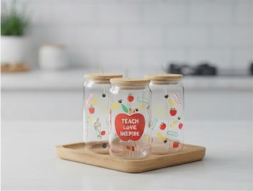 UV DTF Glass Tumblers with Bamboo Lids